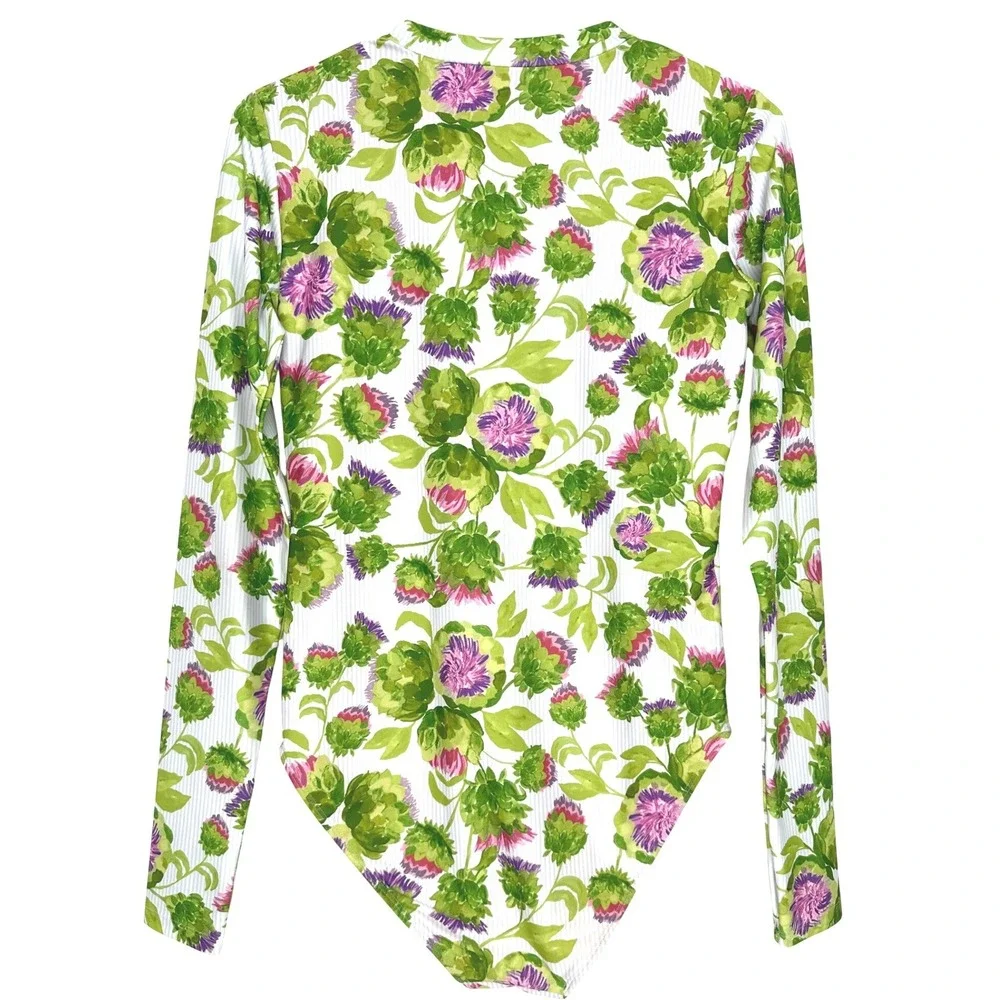 Mott50 Mila Long Sleeve One Piece Swimsuit Violetta‎ Floral Matching Scrunchie M